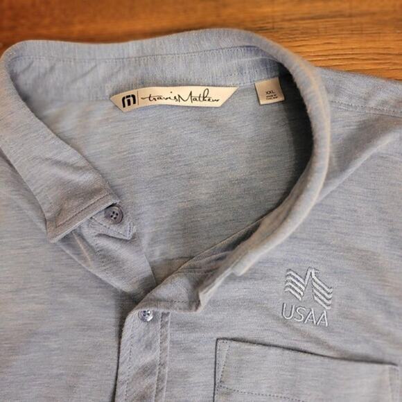 Travis Matthew Shirt Mens 2XL Blue Casual Button Short Sleeve Pocket Logo USA - Picture 10 of 11